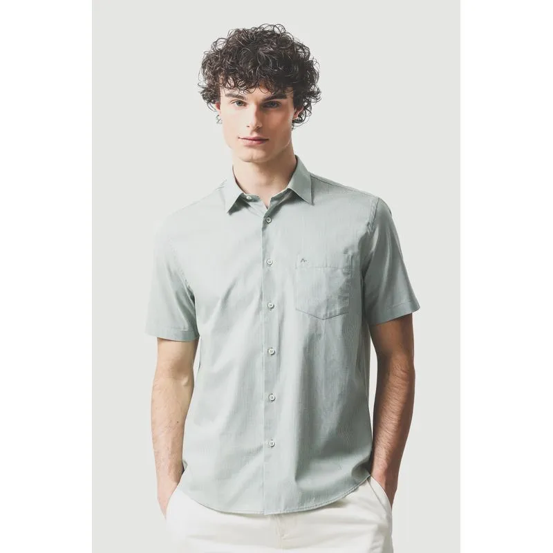 Camisa Manga Curta Regular Algodão Micro Xadrez Verde Com Branco - M