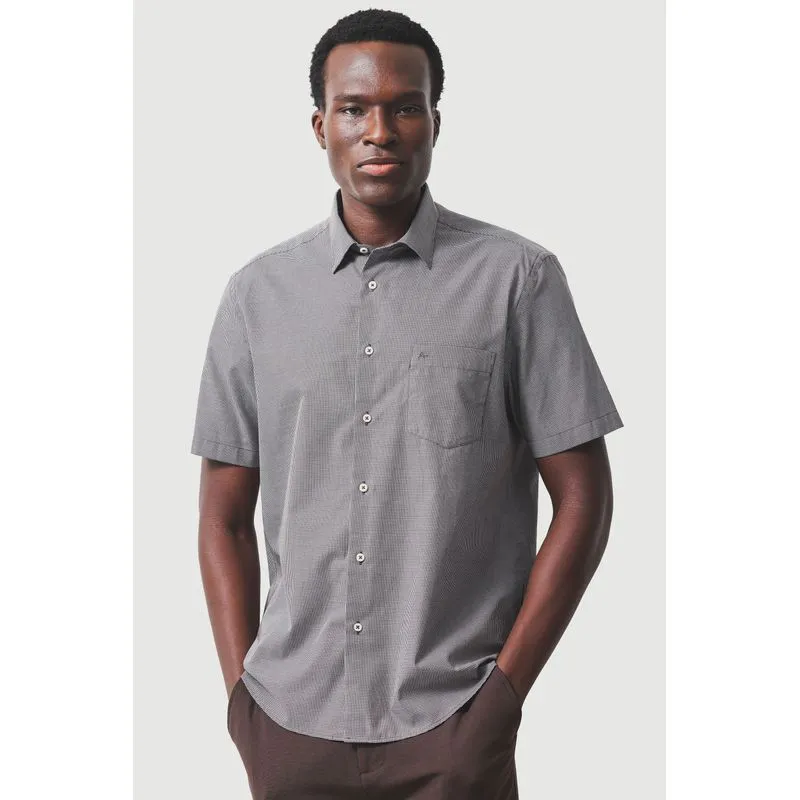 Camisa Manga Curta Regular Algodão Micro Xadrez Café Com Branco - 5G