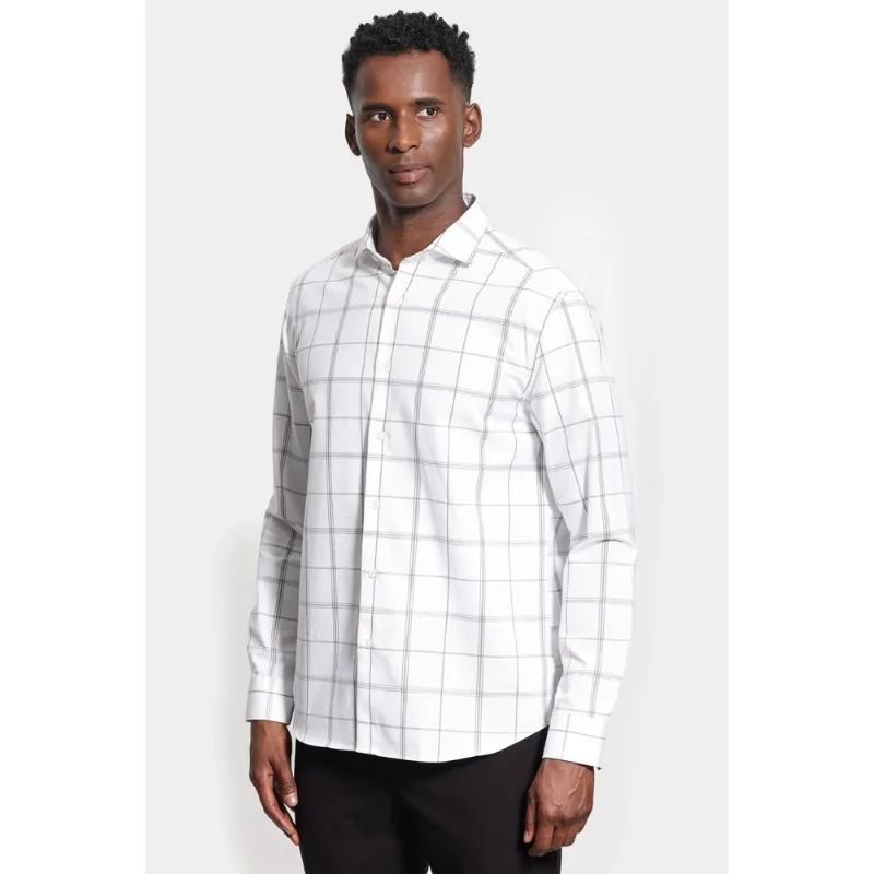 Camisa Manga Longa Slim Raymi Xadrez Branco Com Cinza - GG