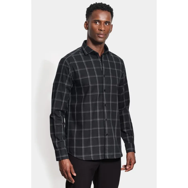 Camisa Manga Longa Slim Raymi Xadrez Preto Com Cinza - GG