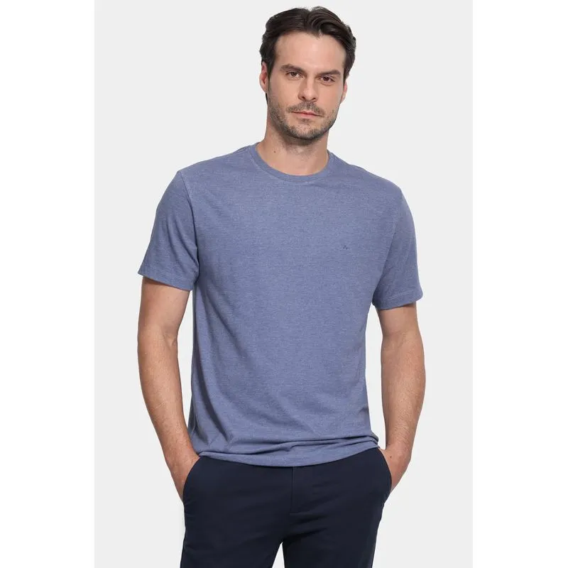 Camiseta Malha Mescla Manga Curta Básica Azul Jeans - XXG