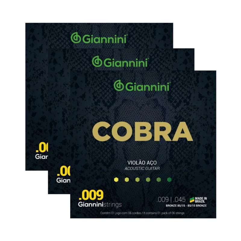 Kit 3 Encordoamentos Violão Giannini Aço Cobra Bronze geewak 85/15 0.009
