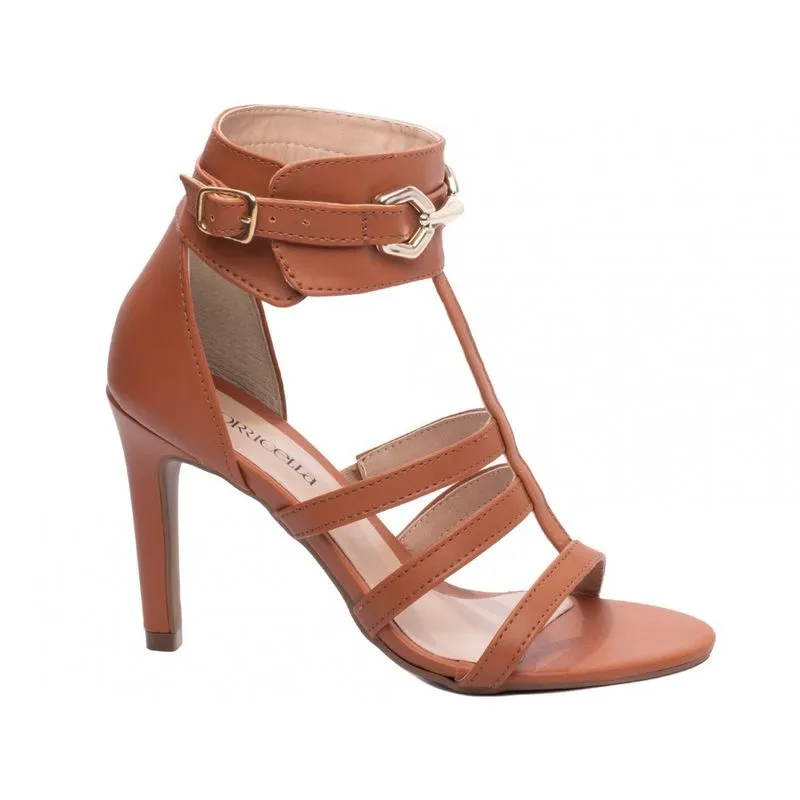 Sandalia Feminina Salto Alto Fino Fivela Enfeite Dourado 9.5cm Torricella