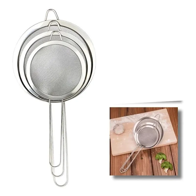 3x Kit Com 3 Peneiras De Inox 12/18/20cm Utensílios De Cozin