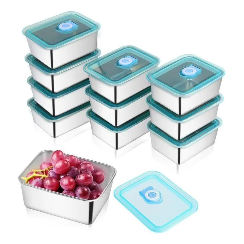 10 Peças Kit Aço Inox 600ml Potes Hermeticos Com Tampa - Azu