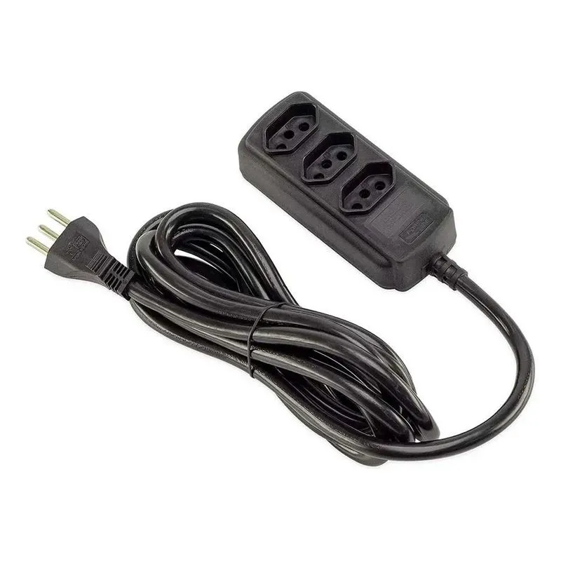 5x Extensão 3 Tomadas Tripolar 20a Grosso 3m Preto Force Lin