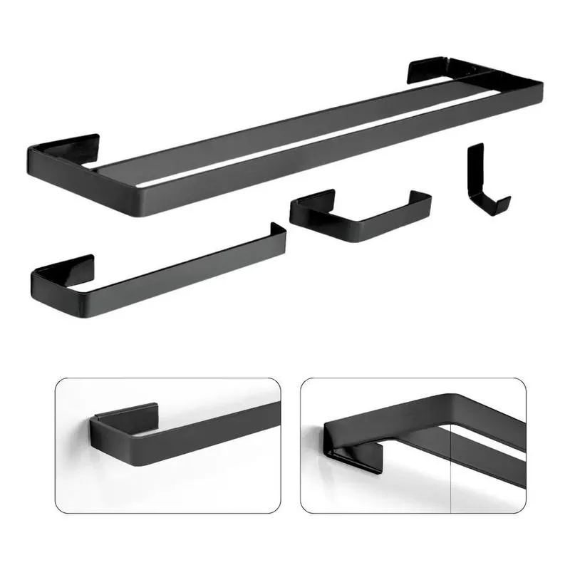 Acessórios Para Banheiro Preto 4 Peças Toalheiro Duplo Casal