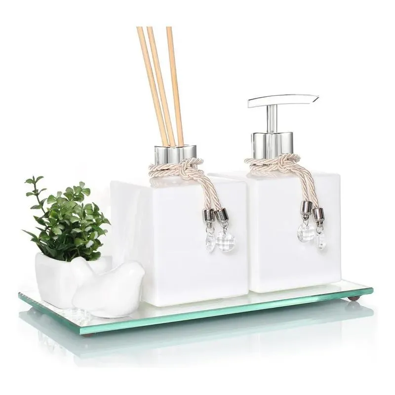 Kit Lavabo Luxo Difusor E Saboneteira Com Ban Branco