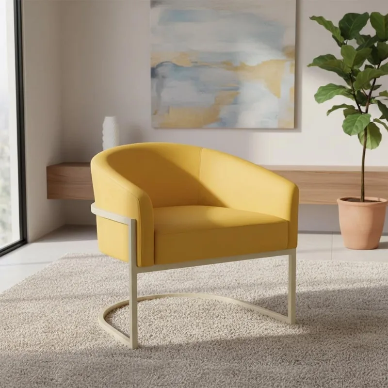 Poltrona Sala Decorativa Arielle Industrial Champanhe Veludo D03 - D'Rossi Mostarda - DRossi