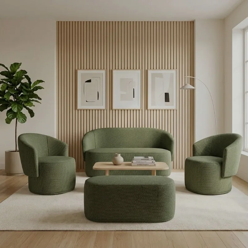 Namoradeira com 2 Poltronas e Puff Orgânico Malu Max Napoli Impermeável M11 - D'Rossi Off White - DRossi