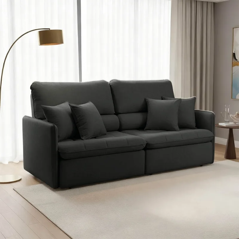 Sofá 4 Lugares Retrátil Reclinável 214cm Adams Linho K01 - D'Rossi Preto - DRossi