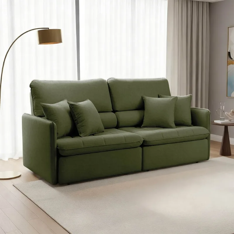 Sofá 4 Lugares Retrátil Reclinável 234cm Adams Linho K01 - D'Rossi Verde Oliva - DRossi