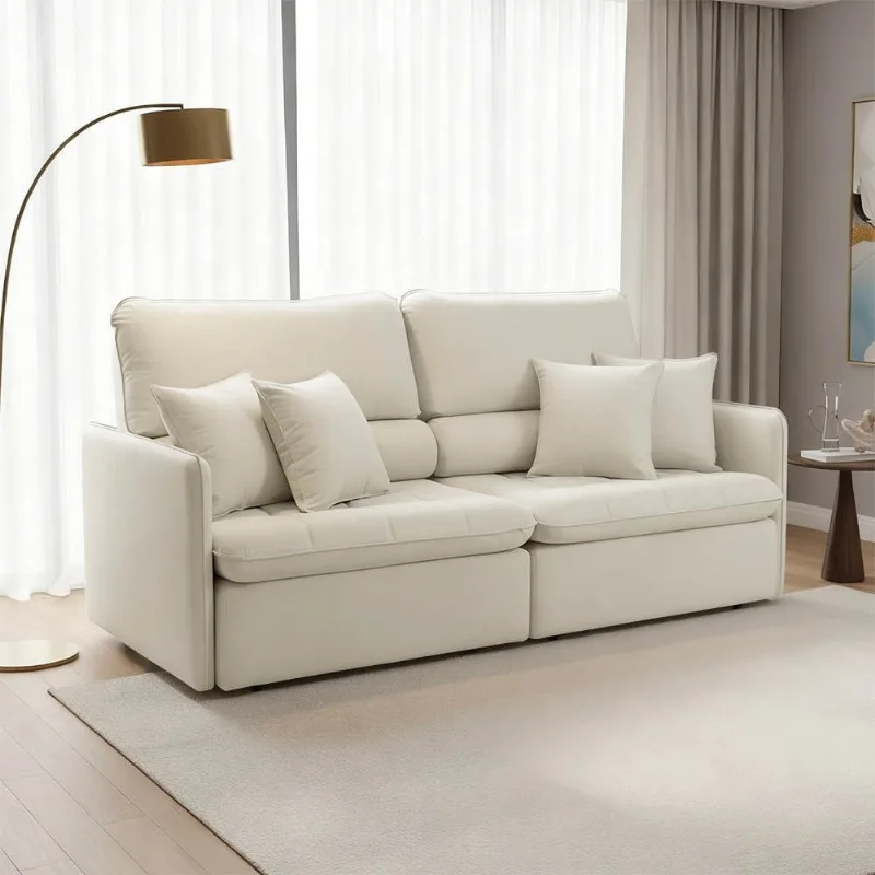 Sofá 4 Lugares Retrátil Reclinável 254cm Adams Linho K01 - D'Rossi Off White - DRossi