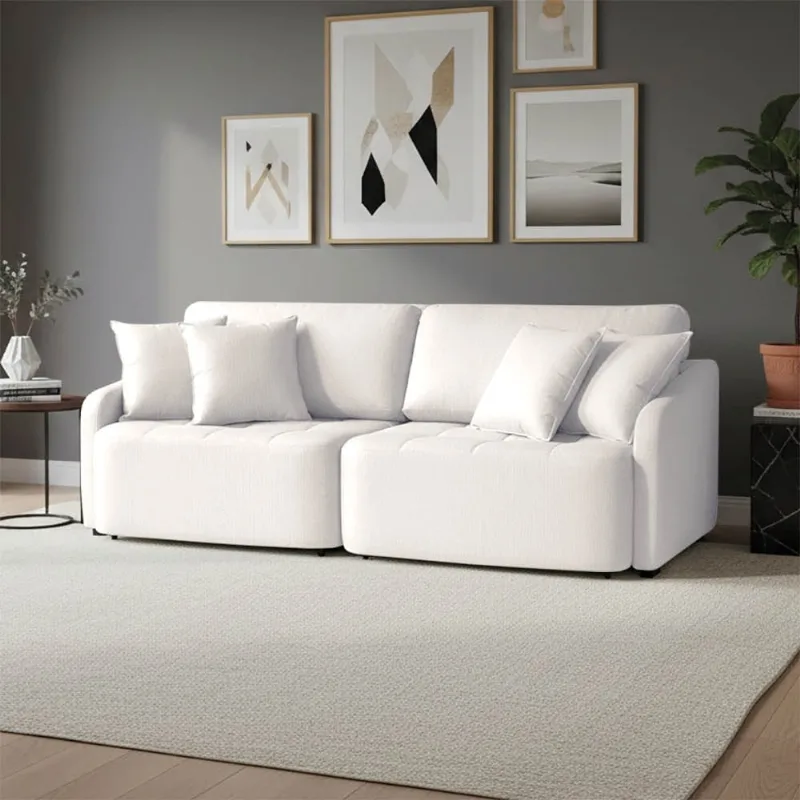 Sofá 3 Lugares Retrátil Reclinável 200cm Breno Linho K01 - D'Rossi Off White - DRossi