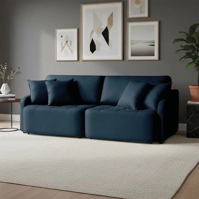 Sofá 4 Lugares Retrátil Reclinável 240cm Breno Linho K01 - D'Rossi Azul - DRossi