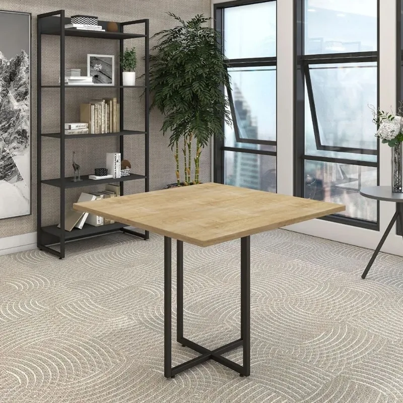 Mesa de Jantar 4 Lugares Jade 90cm Base Metálica Industrial Preto D03 - D'Rossi Preto - DRossi