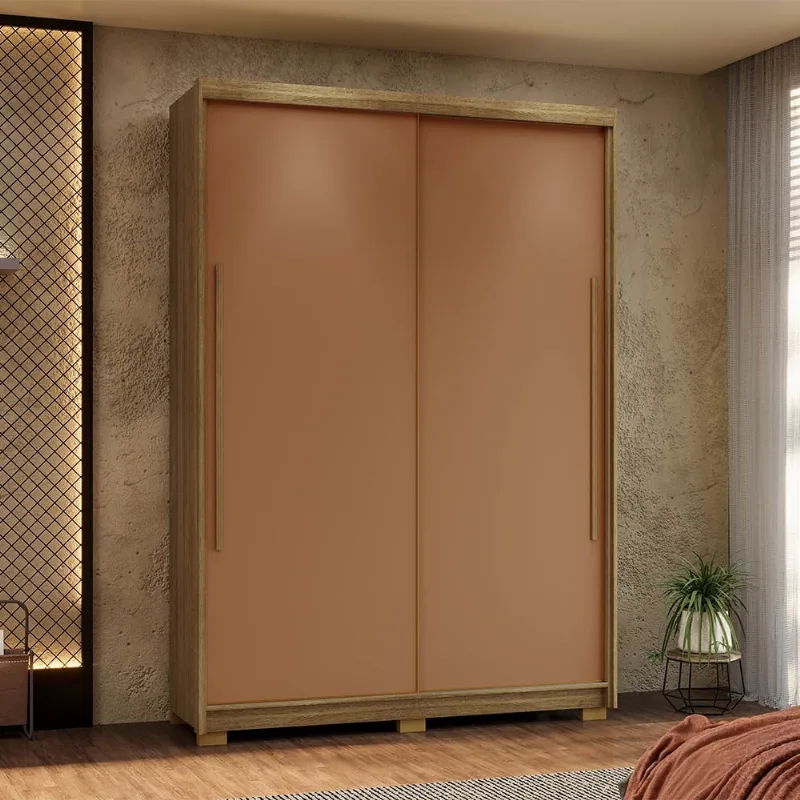 Guarda Roupa Solteiro 163cm 2 Portas de Correr 3 Gavetas Magnun V01 - D'Rossi Nature/Camarim - DRossi