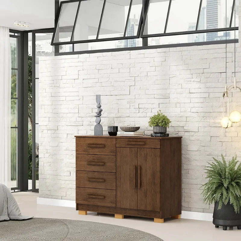 Cômoda Quarto 5 Gavetas 122CM e Sapateira 2 Portas Bella V01 - D'Rossi Imbuia - DRossi