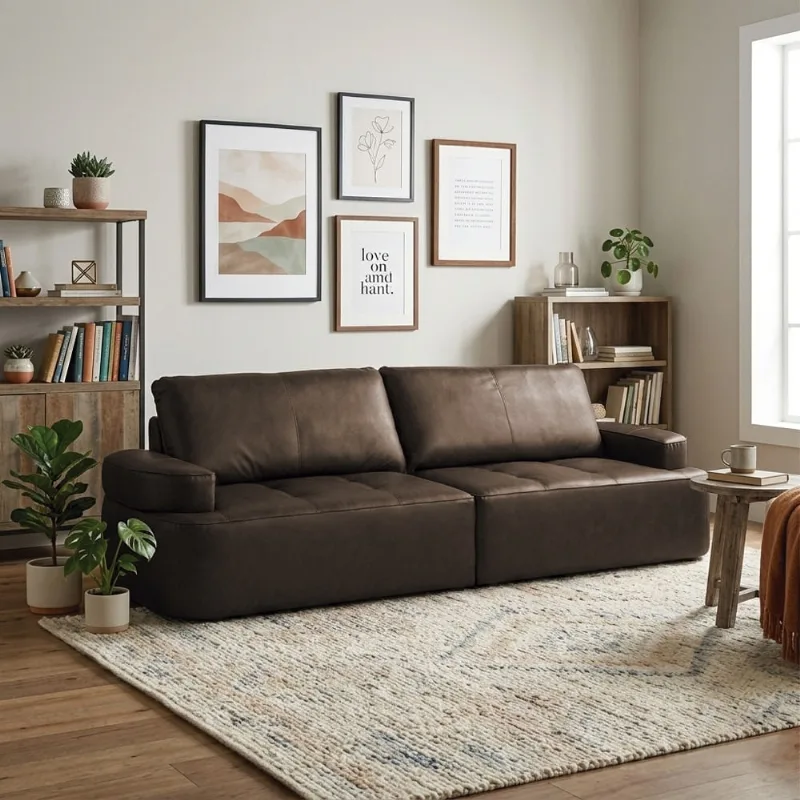 Sofá 3 Lugares 216cm Living Sala de Estar Afonso Sintético PU K01 - D'Rossi Marrom - DRossi