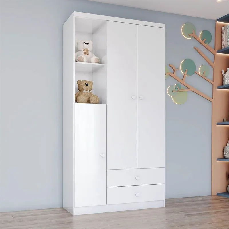 Guarda Roupa Infantil Teddy H02 3 Portas 2 Gavetas MDF-MDP Branco D'Rossi