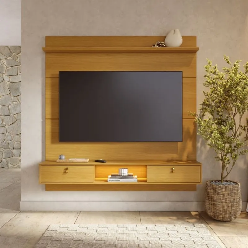 Painel TV 60" Suspenso 160cm com Bancada 2 Portas Basculante Ruan C04 - D'Rossi Naturale
