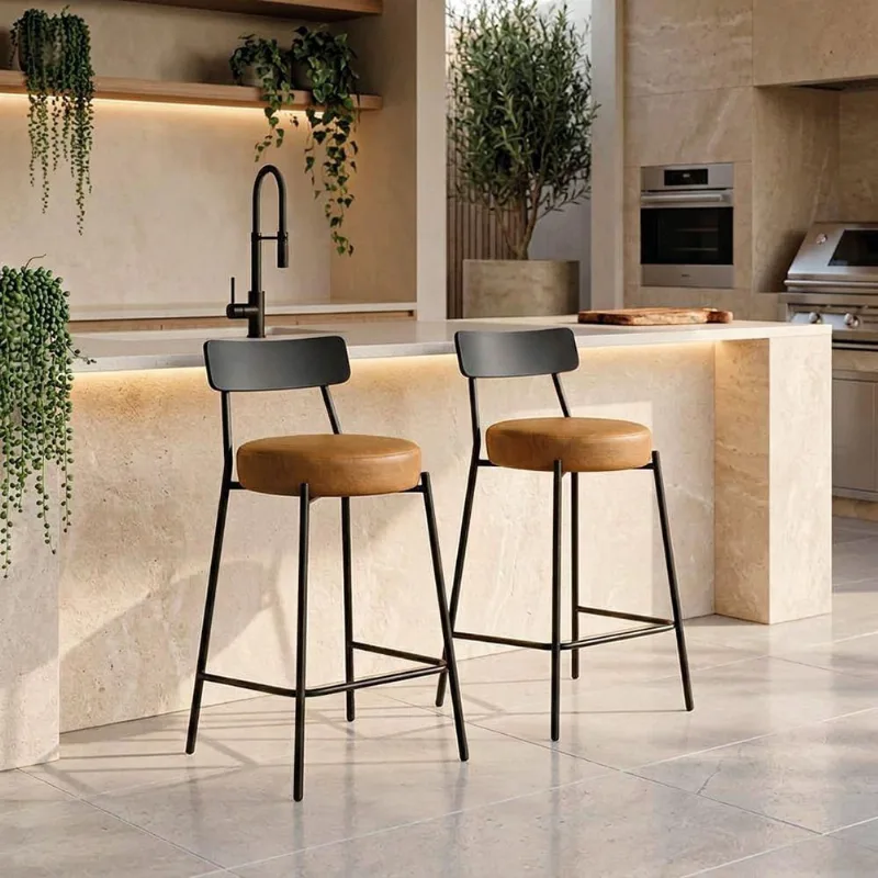 Banqueta Londrina Pu D03 Assento em PU Base Fixa com Encosto Whisky D'Rossi