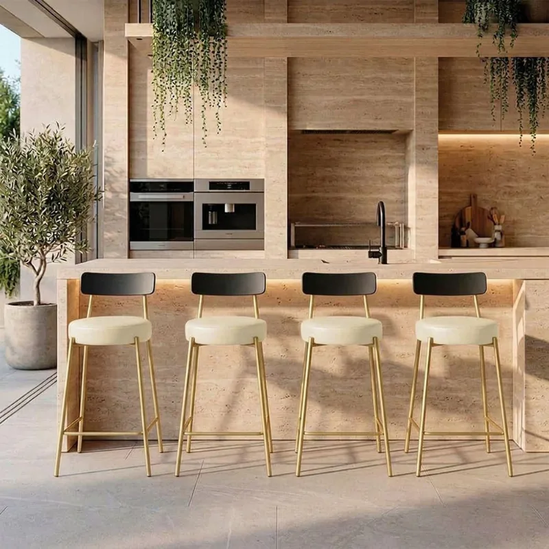 Banqueta Londrina Pu D03 Assento em PU Base Fixa com Encosto 95cm Bege D'Rossi