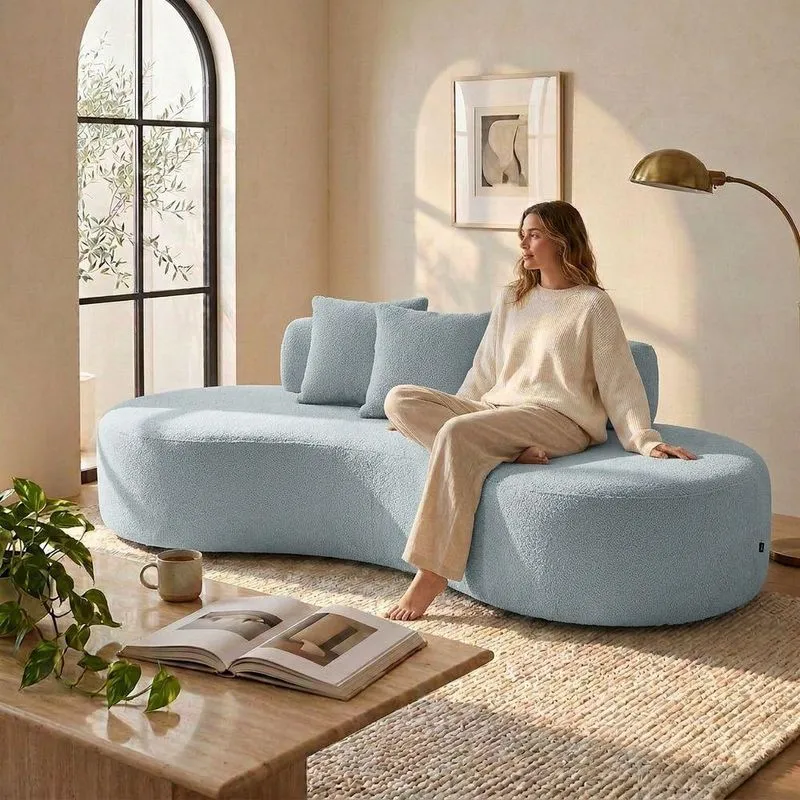 Sofá B05 3 Lugares 180cm Azul Bebê Bouclê D'rossi
