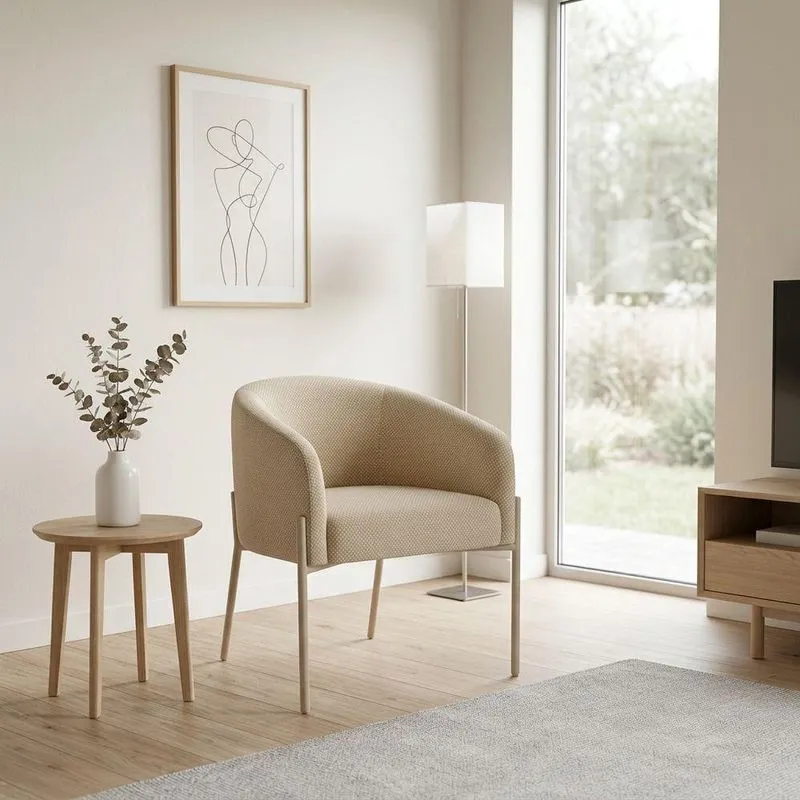 Poltrona Decorativa Arielle Base Tubo Champanhe Napoli Conforto Bege D'rossi