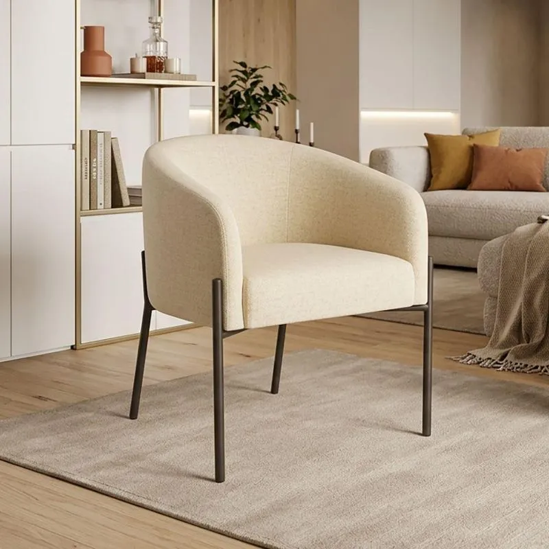Cadeira De Jantar Arielle Base Tubular Preta Linho Bege D'rossi
