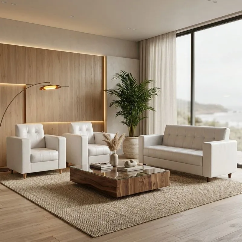 Sofá 3 Lugares com Kit 2 Poltronas Arezzo Sintetico PU D03 - D'Rossi Branco