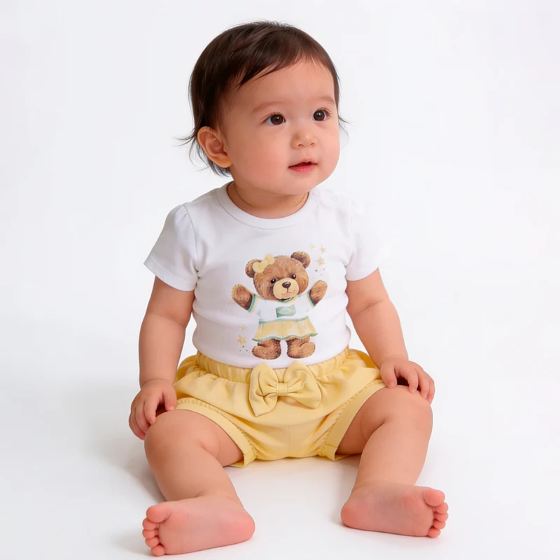 Conjunto Body Manga Curta e Shorts Babadinho Feminino Mini & Co – Brasil 01