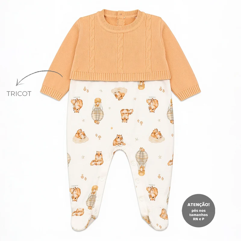 Macacão Manga Longa Sobreposto Tricot e Suedine Masculino Mini & Co – Capivaras RN