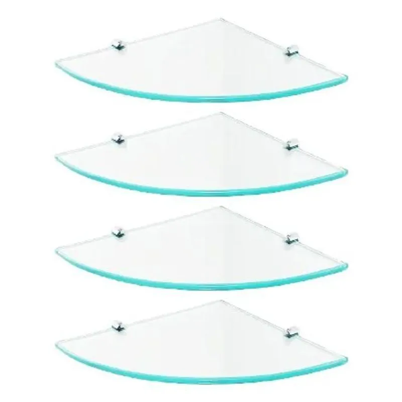Kit Com 4 Porta Shampoo Canto 20cm Incolor Vidro Grosso - In
