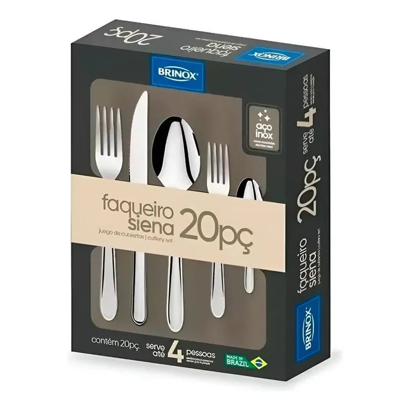Faqueiro De Aço Inox Siena 20 Peças Brinox 5109/455 Cor Prat
