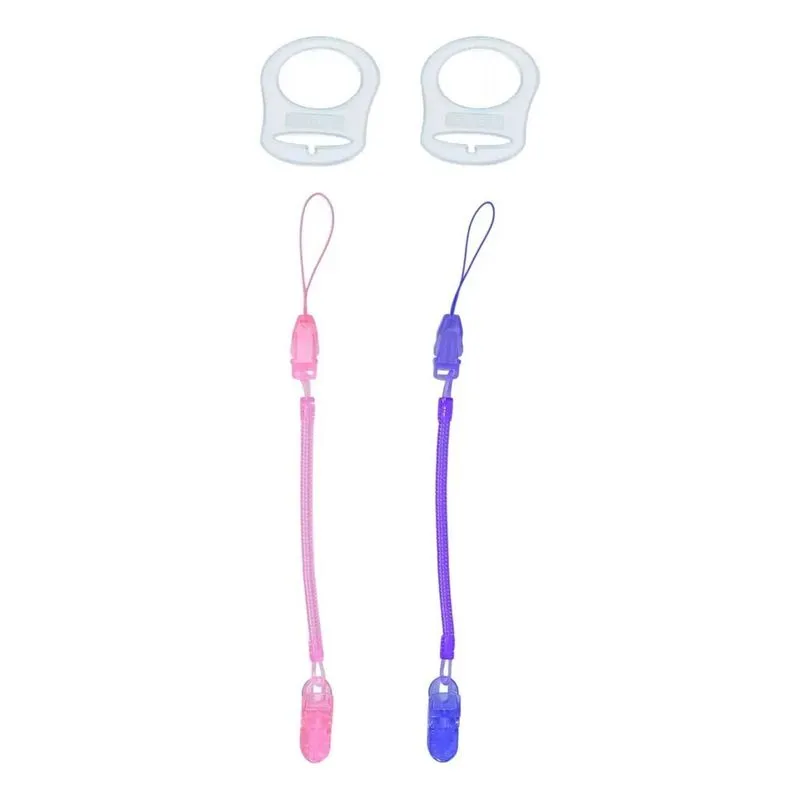 2 Prendedor Chupeta Bico + 2 Anel Adaptador Chupet Rosa/lilá