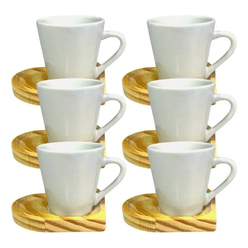 Jogo Xícaras Café Porcelana 120ml Com Pires Coração 12 Peças