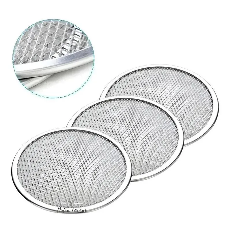 Tela De Pizza 35 Cm Redonda Em Alumínio Reforçado Kit 3 Pçs