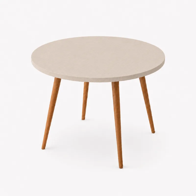Mesa Jantar Sofia Redonda 80cm Linho Fendi 18mm Pés de Madeira Natural Marin