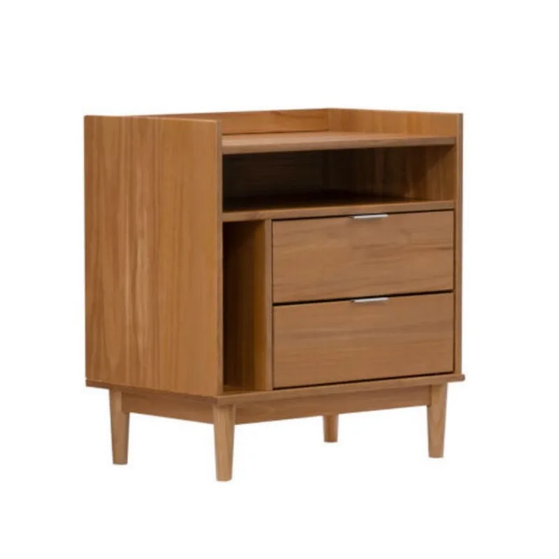 Mesa de Cabeceira Marrom Claro 63cm 2 Gavetas em Madeira Marin