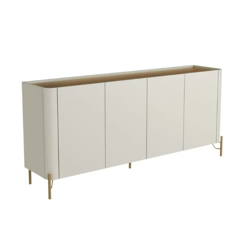 Balcão Buffet Bend 180cm em MDF 4 Portas Louro Luna com Pés Metálicos Marin
