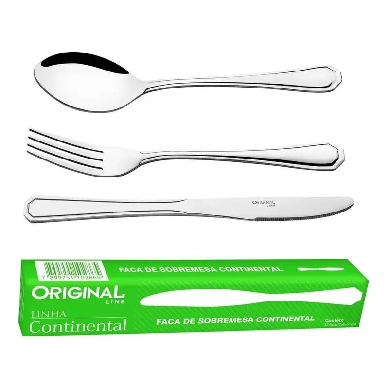 6 Colheres + 6 Garfos + 6 Facas Sobremesa Continental - Aço I
