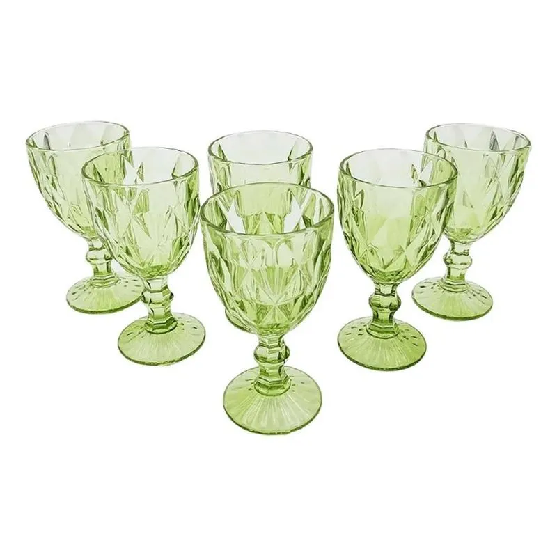 Jogo De 6 Taças Diamond Bico De Jaca Água Vinho 3 Verde
