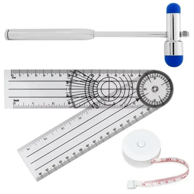 Kit Fisioterapia Goniômetro Grande + Martelo De Buck + Trena