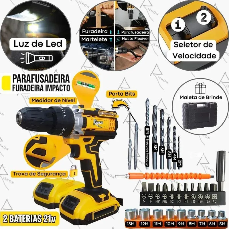2x Parafusadeira E Furadeira Rishon Profissional 21v-max Mal