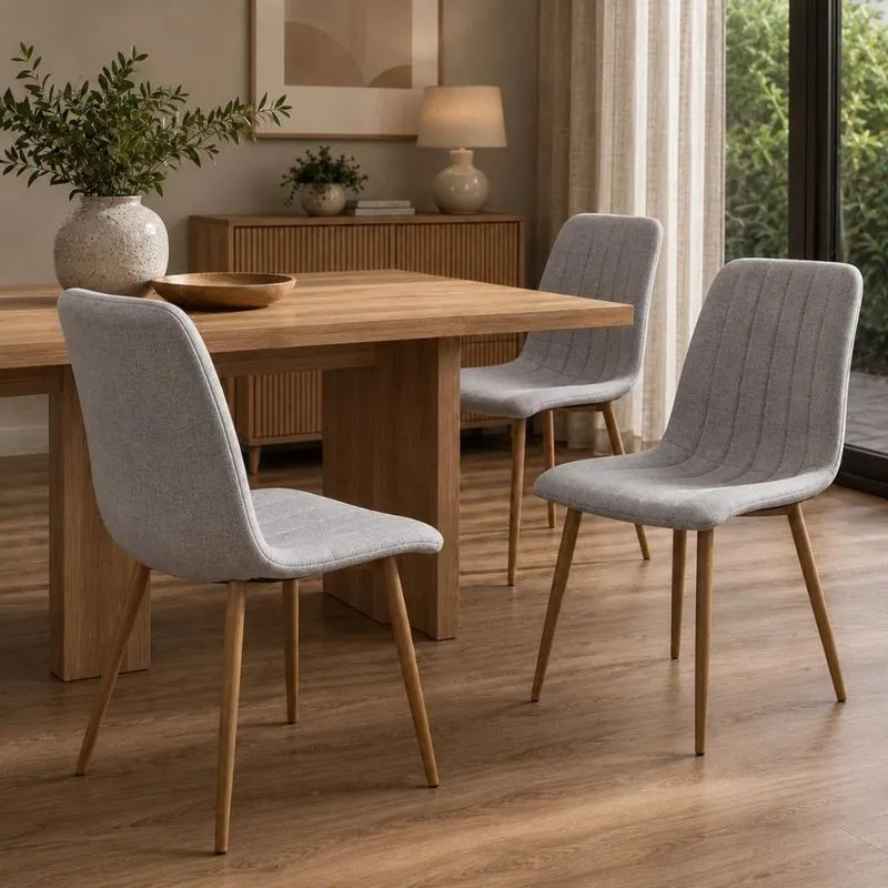 Conjunto 3 Cadeiras De Jantar Kendra Estofado Em Linho Cinza Cadeiras Inc