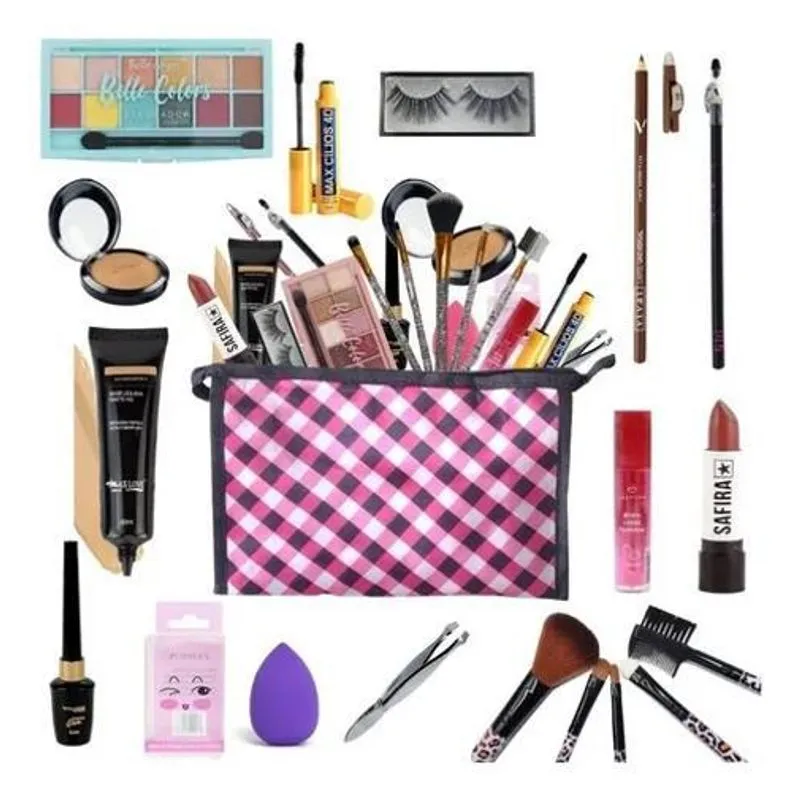 10x Kit De Maquiagem Completo Com Necessaire - 18 Itens