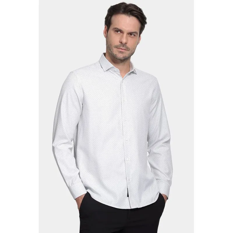 Camisa Manga Longa Regular Tricoline Maquinetado Mix Branco Com Preto - P