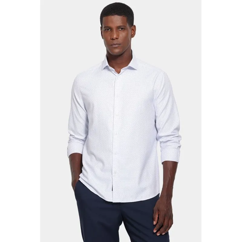 Camisa Manga Longa Regular Tricoline Maquinetado Mix Branco Com Azul - XGG