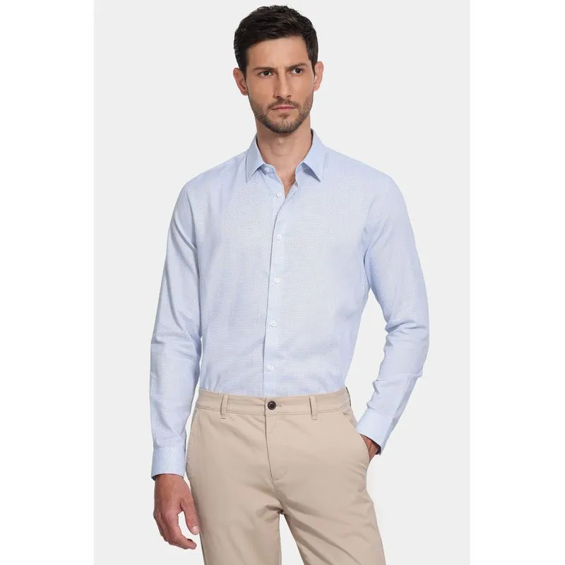 Camisa Manga Longa Slim Tricoline Falso Liso Azul - P